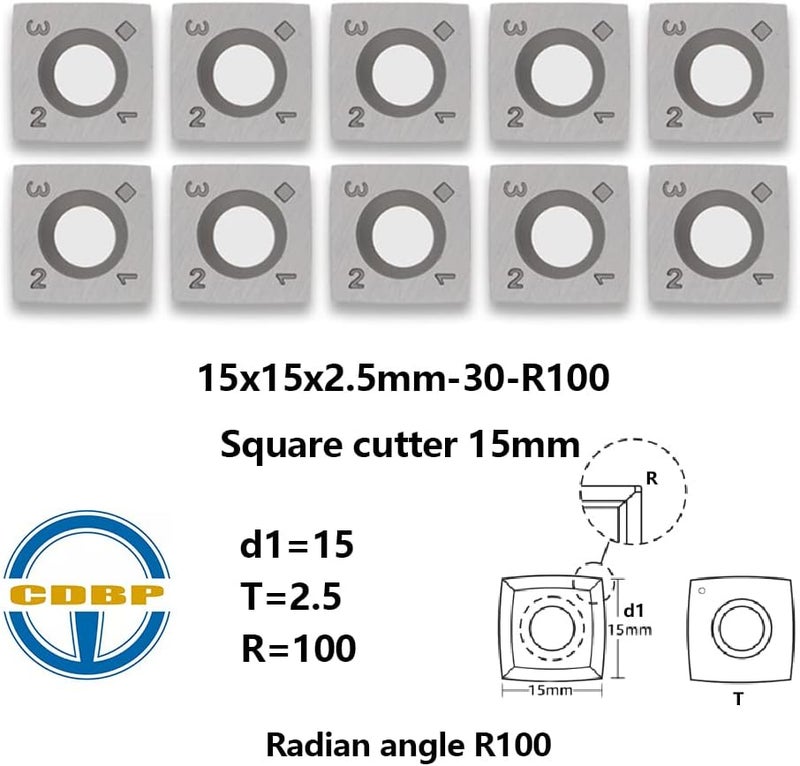 CDBP 15mm Square with 4" Radius Carbide Inserts Cutters 15×15×2.5mm-R100 Replacement for Woodworking Fits Helical Spiral Cutterheads or Planers Cutterblocks, 10 PCS - Image 5